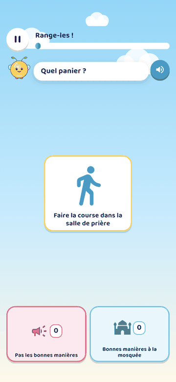 Range-les ! : une carte « Faire la course dans la salle de prière » et deux paniers